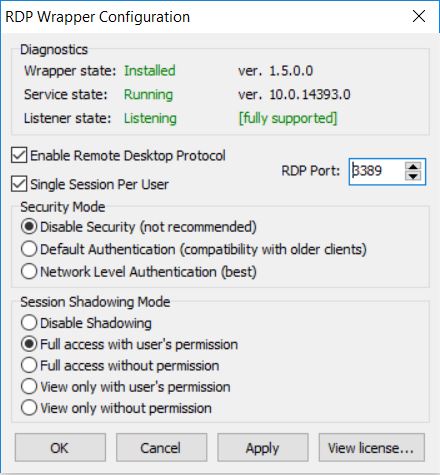 RDP Configuration on Windows 10 Home