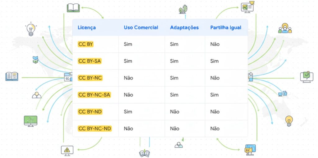 As 6 licenças Creative Commons principais